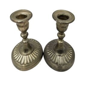 Vintage Sheffield Silver Company Candlesticks Set 2 Victorian Fluted